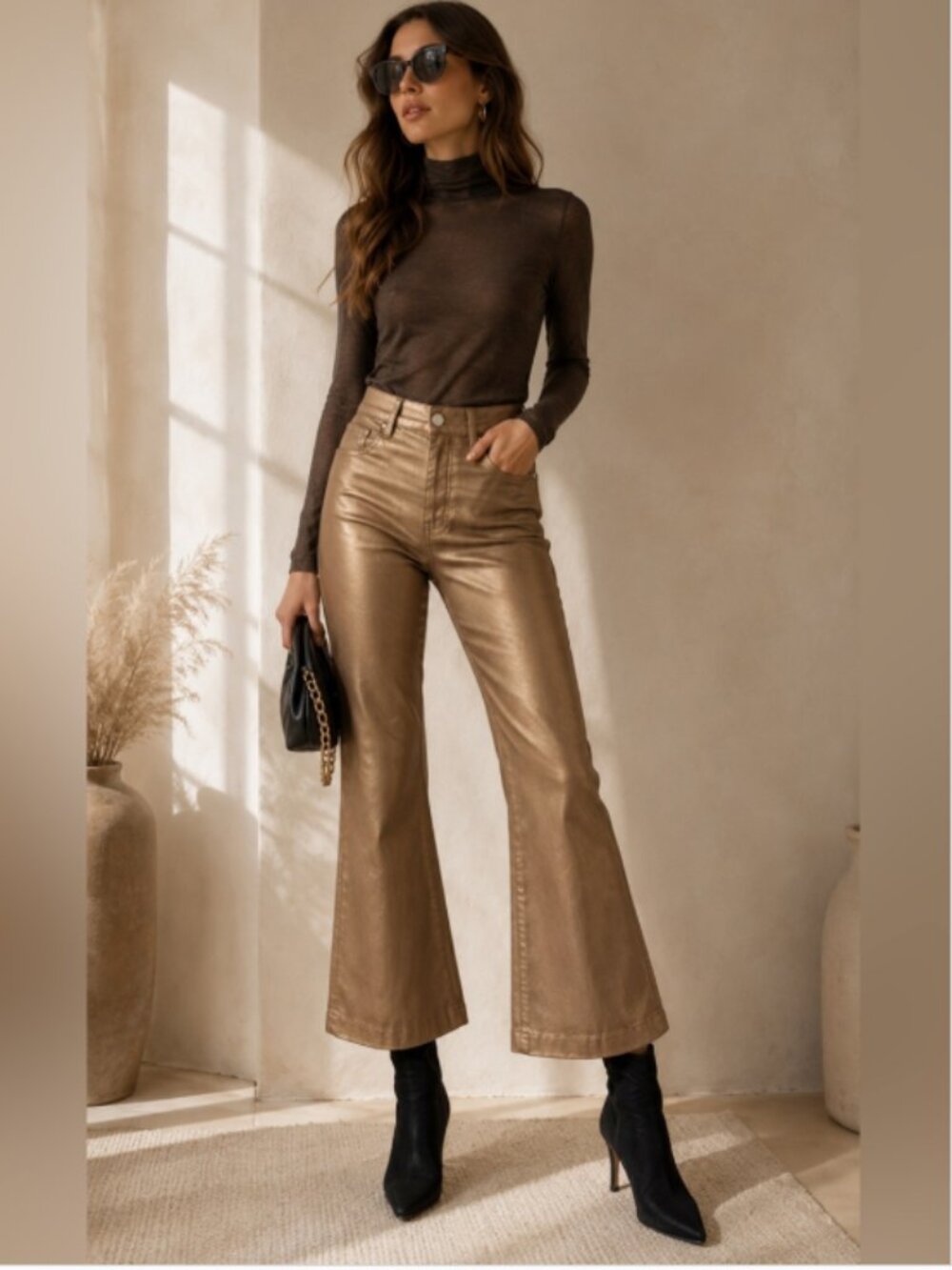 Veronica Beard Carson Ankle Flare High Rise Metallic Bronze‎ Jeans Size 27